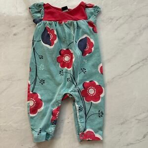 Tea baby girls 0-3 one piece romper blue red floral print short sleeve cotton